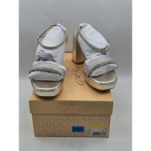 Jewel Badgley Mischka Teddi Platform Block Heels Gold - 7.5 M‎ - NEW